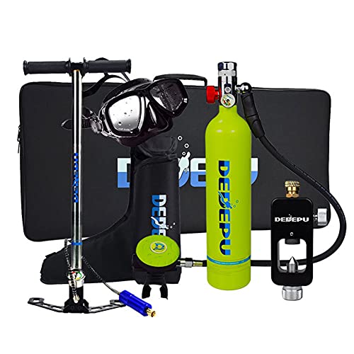 Tauchflasche Sauerstoffflasche 1L Mini Scuba Diving, Portable Green Dive Tauchflasche Tauchen Tragbare 15-20 Minuten Kapazität mit Hochdruck Luftpumpe Nachfüllbarem Design, für Reisen und Tauchen Cover