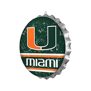 Miami Hurricanes 13” Jumbo Metal Distressed Bottle Cap Wall Sign – Limited Edition FOCO Hurricanes Sign – Represent the NCAA, ACC and Show Your Team Spirit with Officially Licensed MiamiCollege Football Fan Gear