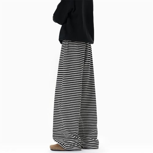 Seidarise Men's Black - and - White Striped Wide - Leg Pants, Drawstring Waist, Comfortable & Versatile for Casual Wear3