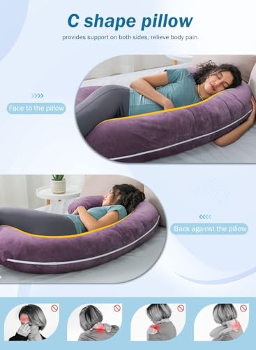 Image of INSEN Pregnancy Body Pillow,Full Body Pillow,C Shaped Full Body Pillow with Velvet Cover (Dark Purple Velvet)
