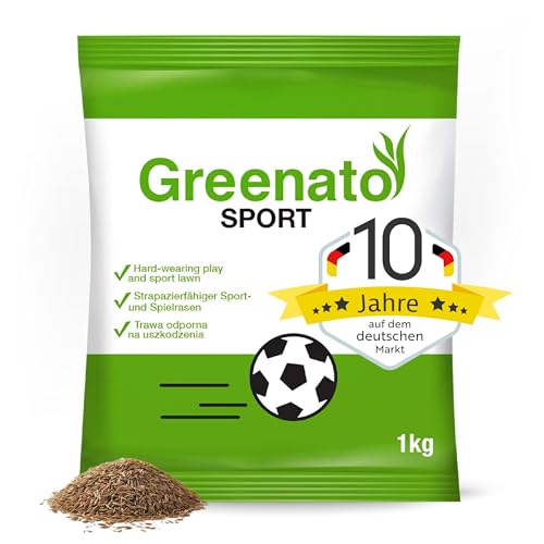 Greenato Sport 1kg Grassamen - Sport und Spielrasen Rasensamen schnellkeimend Turbo Nachsaat Rasen Gras Spielrasen Samen Rasen lückendicht ideale Reparatur Mischung für 40m²-100m²