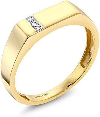 Gem Stone King Men's 10K Solid Yellow Gold White Diamond Wedding Anniversary Ring (Available In Size 7,8,9,10,11,12,13)