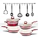 Chef's Star Nonstick Pots and Pans Set Professional Grade Aluminum Pots and Pans Set Nonstick with Kitchen Utensils Induction Ready Kitchen Cookware Sets 11 Piece Red and Cream
