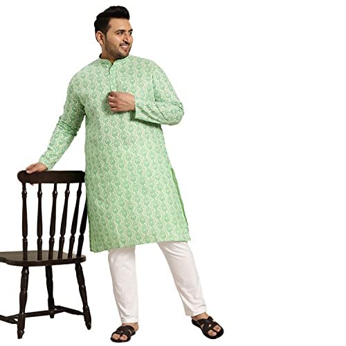 Image of SOJANYA Plus Men's Navy Blue Self-Design Cotton Linen Printed Kurta