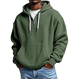 Work Hoodies for Men, Men's Hoodie, Dark Green Hoodie, Mens Hoodies Pullover Quarter Zip Casaul Long Sleeve Drawstring Waffle Knit Hooded Sweatshirt with Pocket Green XXL