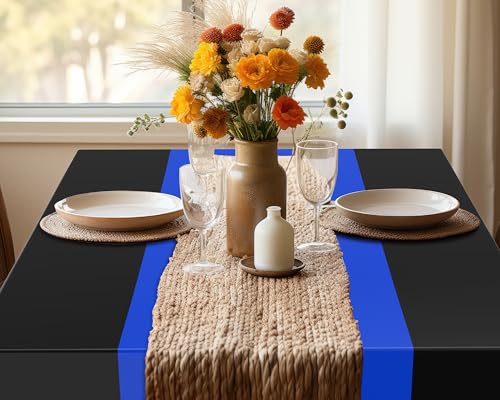 Image of Oudain 3 Pcs Plastic Table Cloths Disposable 54 inch x 108 inch, Royal Blue, Black