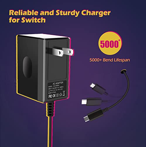 Vgame Switch Charger For Nintendo Switch/Switch Oled/Switch Lite - Fully Charged Ac Power Supply Within 2.5H With 5Ft Usb C Cable, Compatible Android Phone And Switch Dock (Black) #TOP4