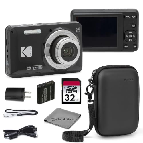 Kodak PIXPRO FZ55 Black 16MP CMOS Sensor Digital Camera 5X Optical Zoom 28mm Wide Angle 1080P Full HD Video 2.7" LCD Vlogging Camera Bundle with Tudak Compatible Case, 32GB SD Card & Microfiber Cloth - image 1