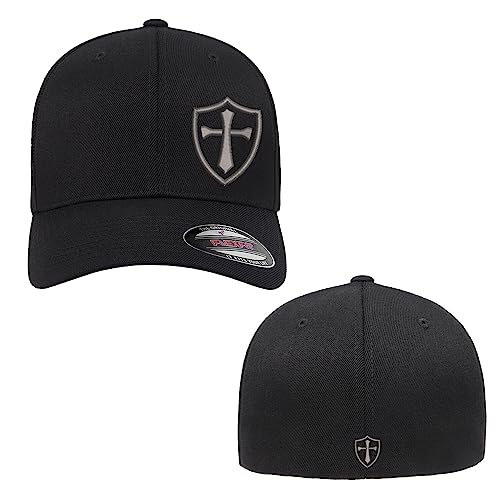Crusader Cross Military Logo Embroidered Fitted Hat (as1, Alpha, l, x_l, Black Curved)