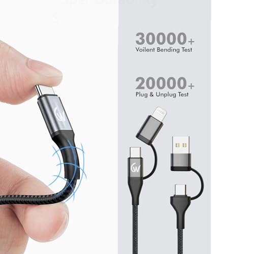 Image of 4 in 1 Type-C and Light-ning Cable with 60W Fast Charging, 480Mbps Data Sync, PD Technology, Compatible with All Type-C & Apple Devices (1.2M,Black)