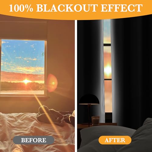 RYB HOME White Blackout Curtains for Bedroom, 100% Blackout Thermal Insulated Noise Reducing Curtains for Living Room Nursery, 52 inches Wide by 84 inches Long, 2 Panels Set - Image 5