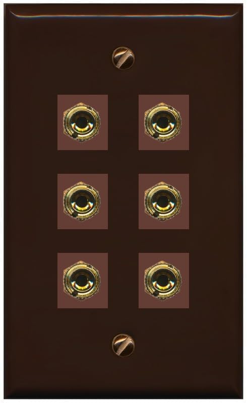RiteAV 6 Banana 3 Speaker Surround Female Coupler Binding Post Wall Plate - Flat Style [Stainless Steel]