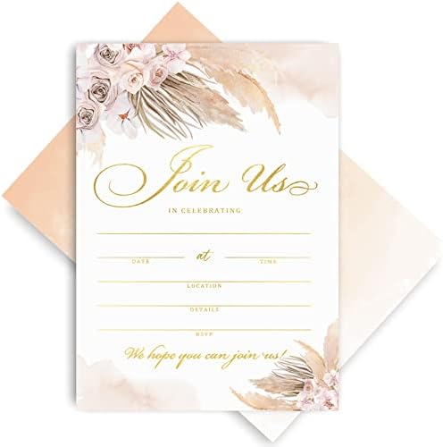AnyDesign Set of 25 Boho Floral Invitation Cards Join Us Invite Cards for All Occasions Wedding Engagement Reception Retirement Bridal or Baby Shower and Birthday Party, 25 Cards and 25 Envelopes