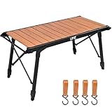 UNE igt テーブル 4個フック付き 茶色 ソロツアーテーブル 軽量 折り畳み キャンプ用 igt対応 高さ43~64cm調節可能 吊り下げ用サイドレール付き キャンプ用 机 コンパクト 3ユニットアルミ天板 収納袋付き アウトドア/ハイキング/BBQ/ピクニック用