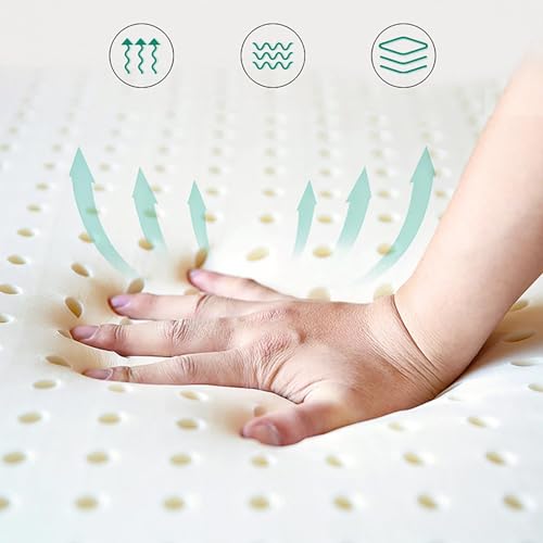 Cubrecolchón de látex natural extrafuerte, transpirable, diseño cómodo para el máximo apoyo al sueño y alivio de presión, ideal para aliviar el dolor de espalda y un sueño reparador
