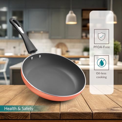 Image of VAYA Hautechef Non-Stick Frypan 24cm, 3-Layer ILAG Swiss Coating, PFOA-Free, Induction Friendly, with Soft-Touch Grey Handle, Color - Coral Crush