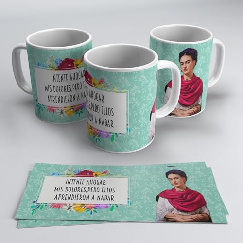 TusPersonalizables Juego de 2 tazas de café con diseño de Frida Kahlo, negras (intente ahogar)