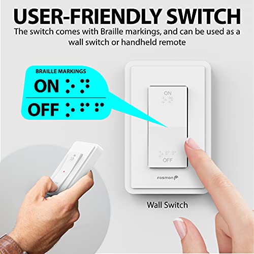 Fosmon Wireless Remote Control Electrical Outlet Switch (2 Pack) - Etl Listed, (15A, 125V 1875W) Remote Light Switch Outlet Plug With Braille (On/Off) Mark For Lamp, Lights, Fans, Expandable #TOP5
