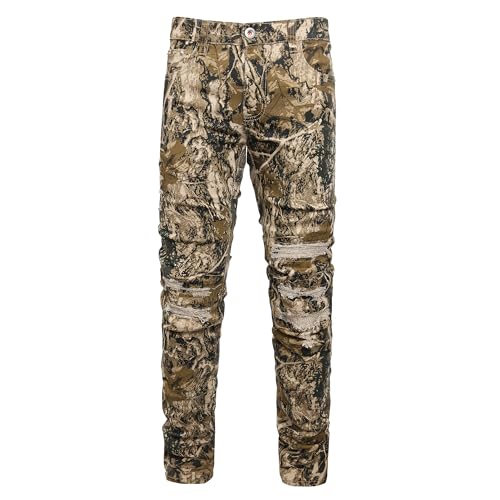 Men Ripped Jeans Fashion Slim Fit Traight Distressed Design Skinny Stretch Comfort Flex Waist Denim Pants