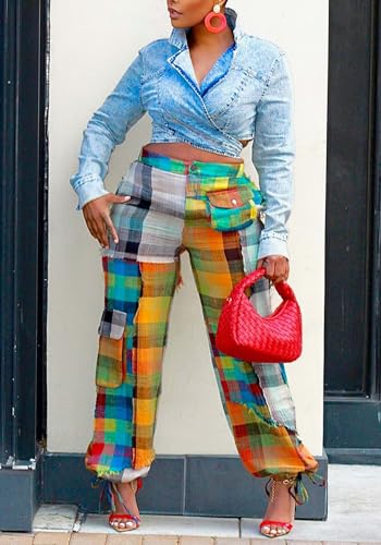 DINGANG Women's Casual Cargo Baggy Pants High Waist Straight Wide Leg Pants with Multi Pockets4