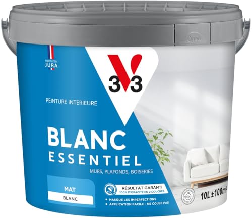 V33 - Blanc Essentiel - Peinture Intérieure - Peinture Murs, Plafonds et Boiseries - Application Rapide & Facile - Couvre en 2 Couches - Chantier Rapide -...