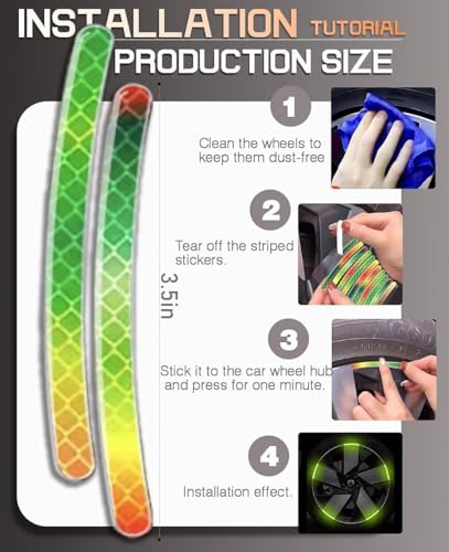 Image of REDWIND Anti-Collision Glow in The Dark Wheel Rim Stickers Night Reflective Tape Warning Sticker for Decoration Universal for All Cars Bikes Motorcycles Bicycle Trucks and etc(20 Strips) (Multi Green)