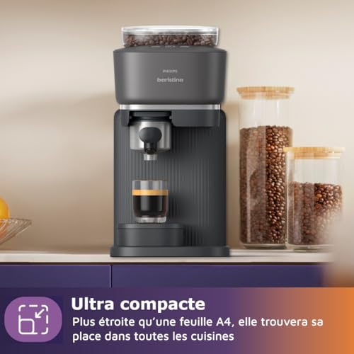 Philips Baristina Machine à expresso - Un véritable expresso, en toute simplicité - Compacte - 16 bars de pression - Broyeur intégré - Machine noire avec porte-filtre noir (BAR300/60)