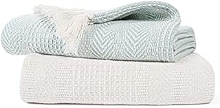 EHC Premium Pack of 2 Cross-Stitch Throws for Sofa/Chair Blanket,125 x 150cm - Grey/Ivory