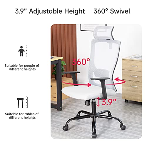 Office Chair Computer Chair Desk Chair Ergonomic Swivel Chair With Headrests Mesh Backrest Adjustable Seat Height Armrests Chair For Working And Resting(Grey) #TOP1