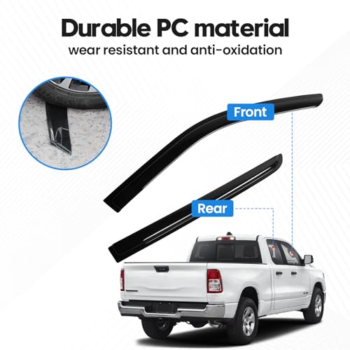 Image of Rain Guards for Dodge Ram 1500 Crew Cab 2009-2018, 2010-2025 Ram 2500 & 3500 Crew & Mega Cab, Out-Channel Side Window Rain Guards for Ram 1500 Classic Crew Cab 2019-2024, 4PCS, Black