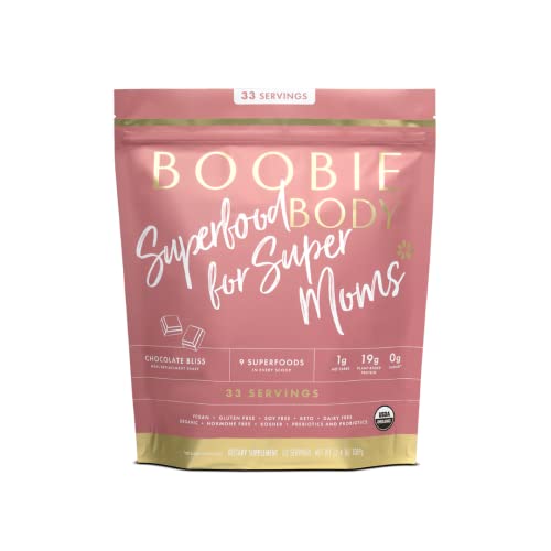 Image of Boobie Body Superfood Protein Shake Refill - Pregnancy Protein Powder, Lactation Support to Increase Milk Supply, Probiotics, Organic, Dairy and Gluten Free, Vegan - Chocolate Bliss 33 SVG Refill Bag