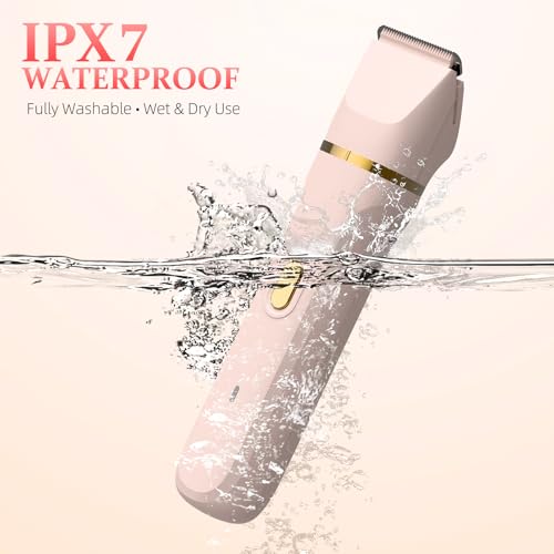5-in-1 Bikini Trimmer for Women, IPX7 Waterproof Electric Hair Trimmer, Cordless Body Razors Shaver, Facial & Pubic Hair Removal, Ceramic Blade, Rose Red