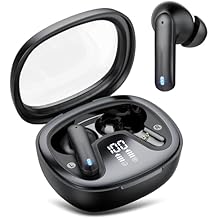 Wireless Earbuds, Bluetooth 5.4 Headphones, HiFi Stereo Bass Ear Buds, in Ear Earbuds with 4 ENC Noise Cancelling Mic, 45H, LED Display, IP7 Waterproof, Earphones for Phone Android/iOS Sports, Black