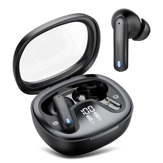Wireless Earbuds Bluetooth 5.4 in Ear Earbuds HiFi Stereo Headphones, Black | 4 ENC Noise Cancelling Mic, 45H, LED Display, IP7 Waterproof Ear Buds for Android/iOS, Earphones for Phone Sports
