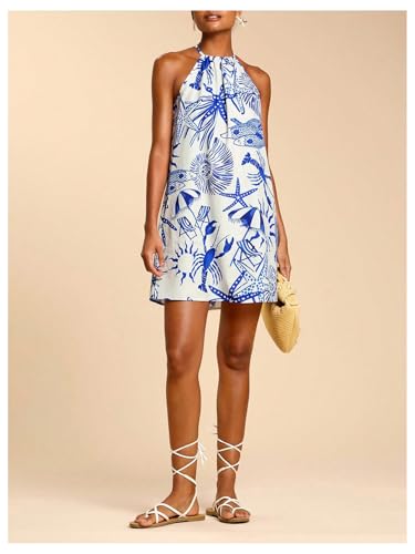 Image of SweatyRocks Women's Tropical Print Halter Dresses Sleeveless Holiday Summer Mini Dress