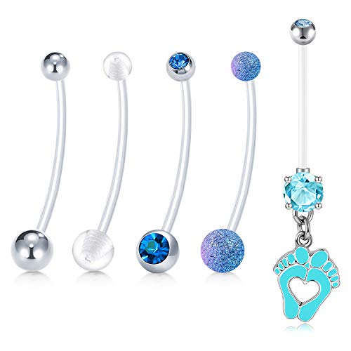 LAURITAMI Blue 14G Pregnancy Belly Button Rings Flexible Bioplast Sport Maternity Belly Navel Retainer Body Piercing 38mm 1 1/2