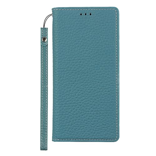 Étui rabat magnétique iPhone 14 Pro housse cuir bleu sangle amovible
