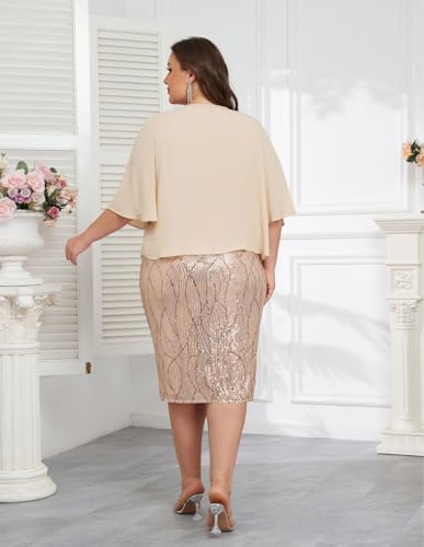 Hanna Nikole Womens Plus Size Sequin Party Dress 2 Piece Cocktail Formal Dress with Jacket Mother of The Bride Dress Sets - Image 4