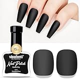 vieafenti Matte Black Nail Polish Quick Drying - 15ml Velvet Mist Effect Air Dry Nail Varnish, Vegan & Cruelty-Free Dark Nail Polish for Women, No UV Lamp Needed
