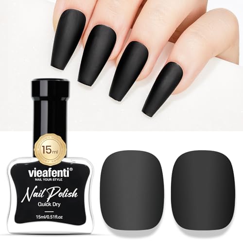 Matte Black Nail Polish Quick Drying - 15ml Velvet Mist Effect Ai...