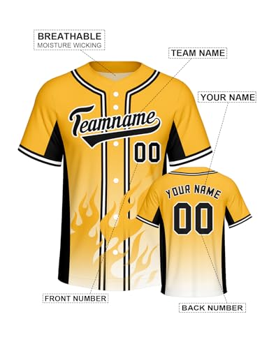 Jersey de béisbol personalizado para hombres, mujeres, jóvenes y niños, camisa deportiva con botón, diseño de llama, uniforme de equipo miniatura 4