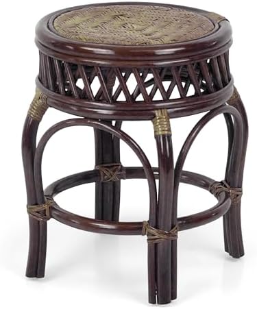 Ginger Handmade Rattan Wicker Stool Fully Assembled Dark Brown
