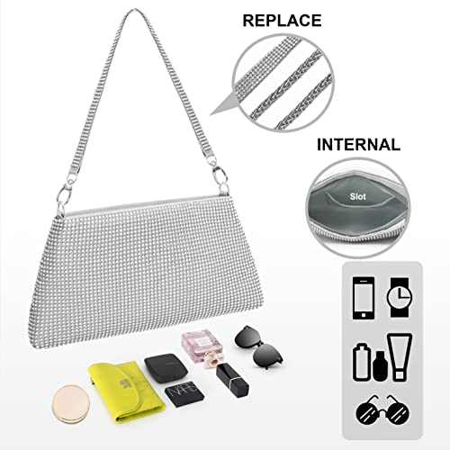 Desy & Feeci Silver Evening Bag, Full Rhinestone Clutch Purses For Women Lady Girl Bride Prom Cocktail Party Wedding #TOP3