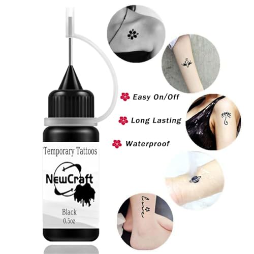 Temporary Tattoo Art Ink Kit for Women Men Kids, Semi Permanent Ink Trend Art Painting DIY Fake Freckles 102 Pcs Stencils Full Kit 3 Bottle Colors (Black+Red+Brown)