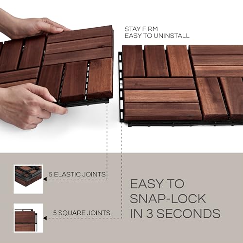 THYOI Premium Acacia Wood Interlocking Deck Tiles, Brown #TOP9