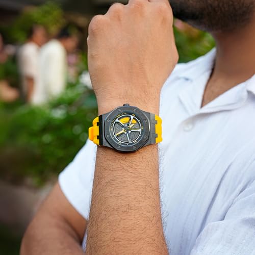 Image of SKMEI Men's Analog Sports Watch Waterproof LED Men's Watch New Wheels Rolling Creative Fashion Wristwatch 2359 (Yellow Silica Gel)