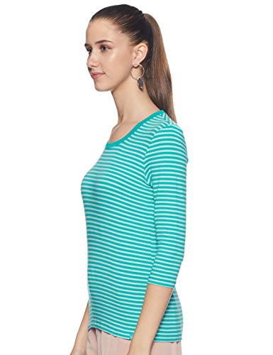 Image of Jockey 1360 Women's Super Combed Cotton Elastane Stretch Slim Fit Striped Round Neck Three Quarter Sleeve T-Shirt