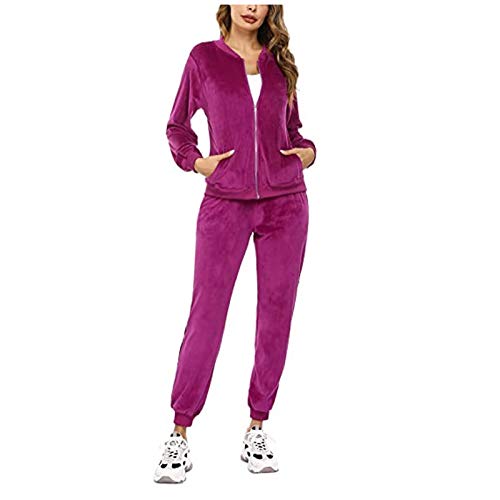 Fheaven Sweatsuits for Women Tracksuit 2 Piece Outfits Soft Velour Fleece Active Wear Zip-Up Coat Sweatpants Sweat Suits
