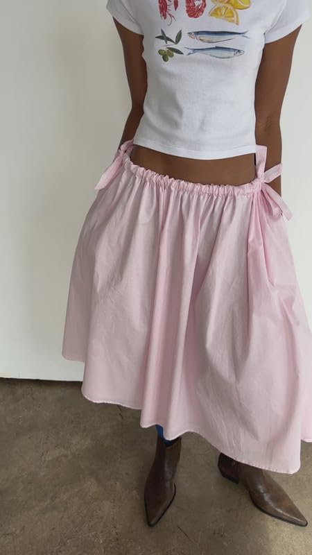 NUFIWI Women’s Summer Low Waist A Line Midi Skirts Elegant Flowy Swing Tiered Long Skirt Y2K Solid Color Beach Maxi Skirts2