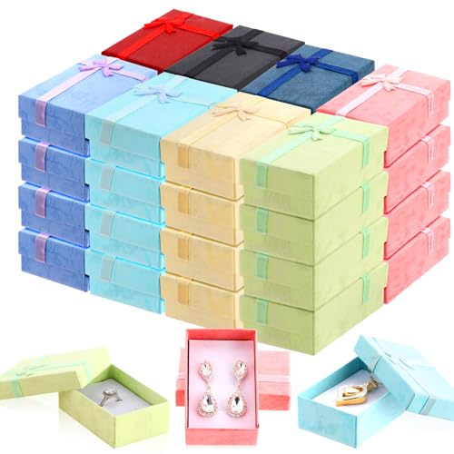 Batiyeer 160 Pcs Small Jewelry Ring Earring Bulk Gift Box with Ribbon Bow